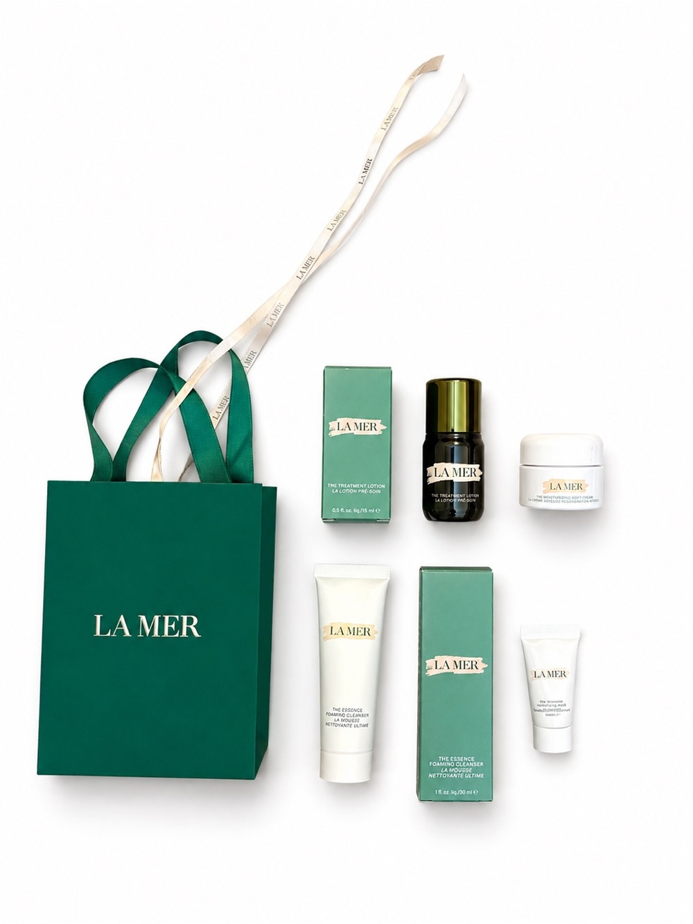 NWT LA MER Luxury Skincare 4-Pc Travel Set Soft Cream Cleanser + Gift Bag